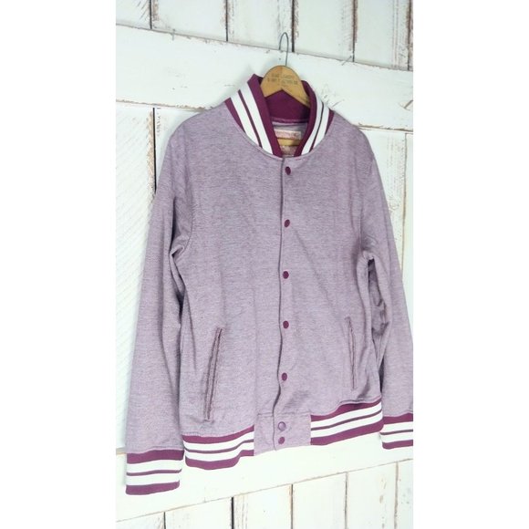 90s dark red and white striped button fleece track suit sweastshirt jacket - Picture 2 of 5